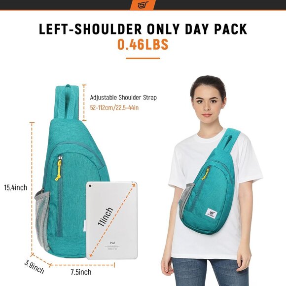 Cyan RFID Crossbody Sling Backpack with 5 Pockets, Water-Resistant Polyester, 15 - Picture 6 of 6
